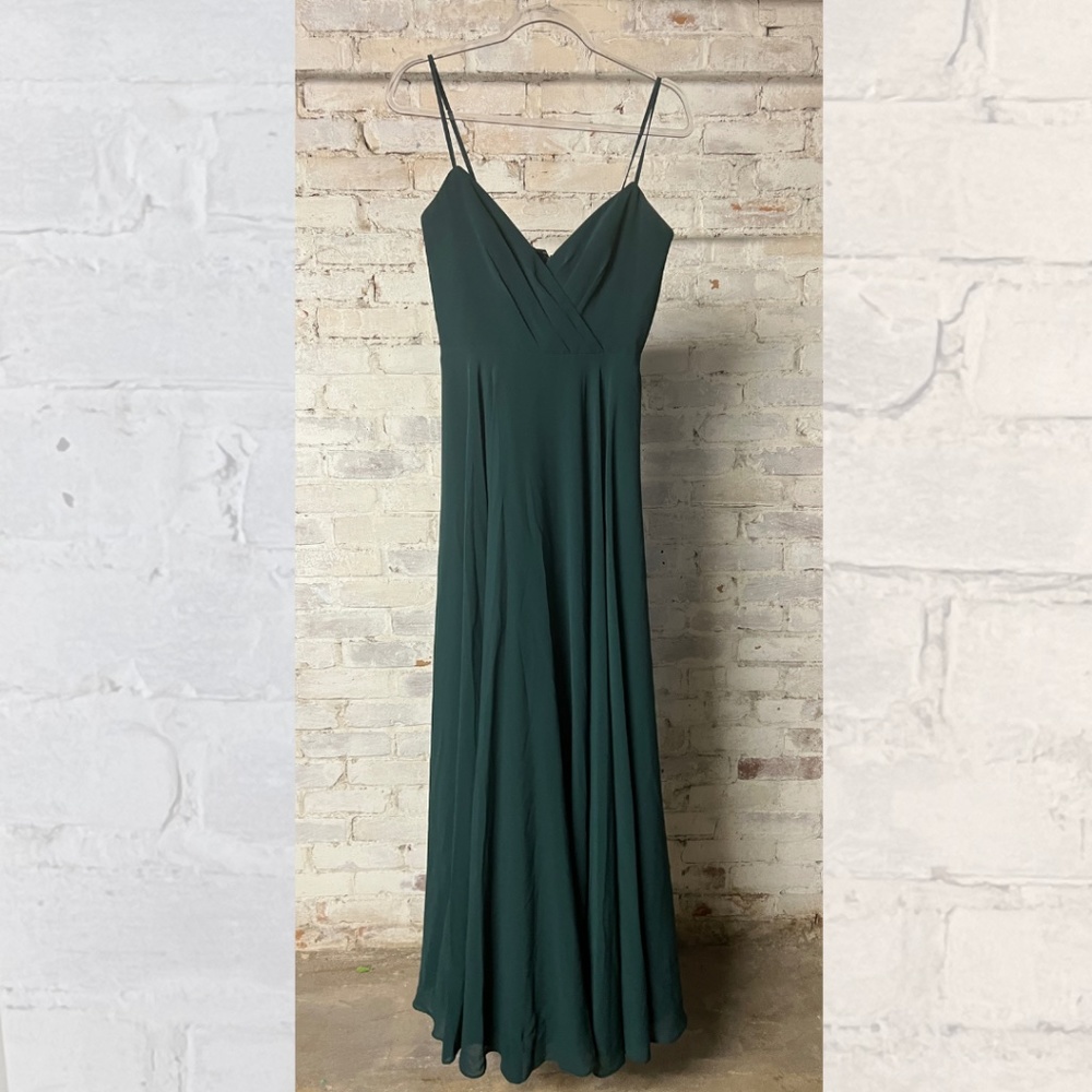 hunter green chiffon spaghetti strap flowy bridesmaid dress [size 6]